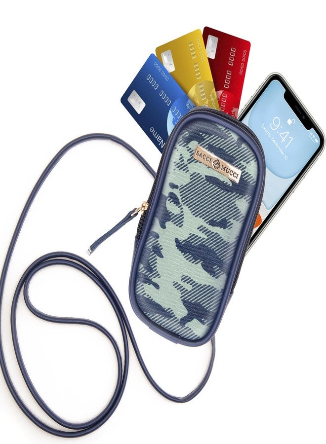 SACCI MUCCI حقائب ساتشي موتشي - حقيبة كتف للبنات/السيدات لحمل الهاتف المحمول، محفظة هاتف محمول بحزام كتف - مموهة (أزرق بحري) - Image 4